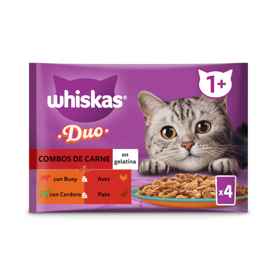 4 saquetas x 85 g Whiskas Duo Meat Combos Sachê de Geléia para Gatos
