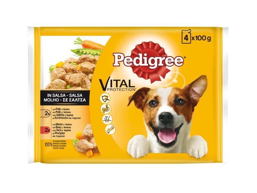 12 saquetas x 100 g Pedigree Frango e Boi com Legumes Molho em Saquinho para Cães Pack poupança!