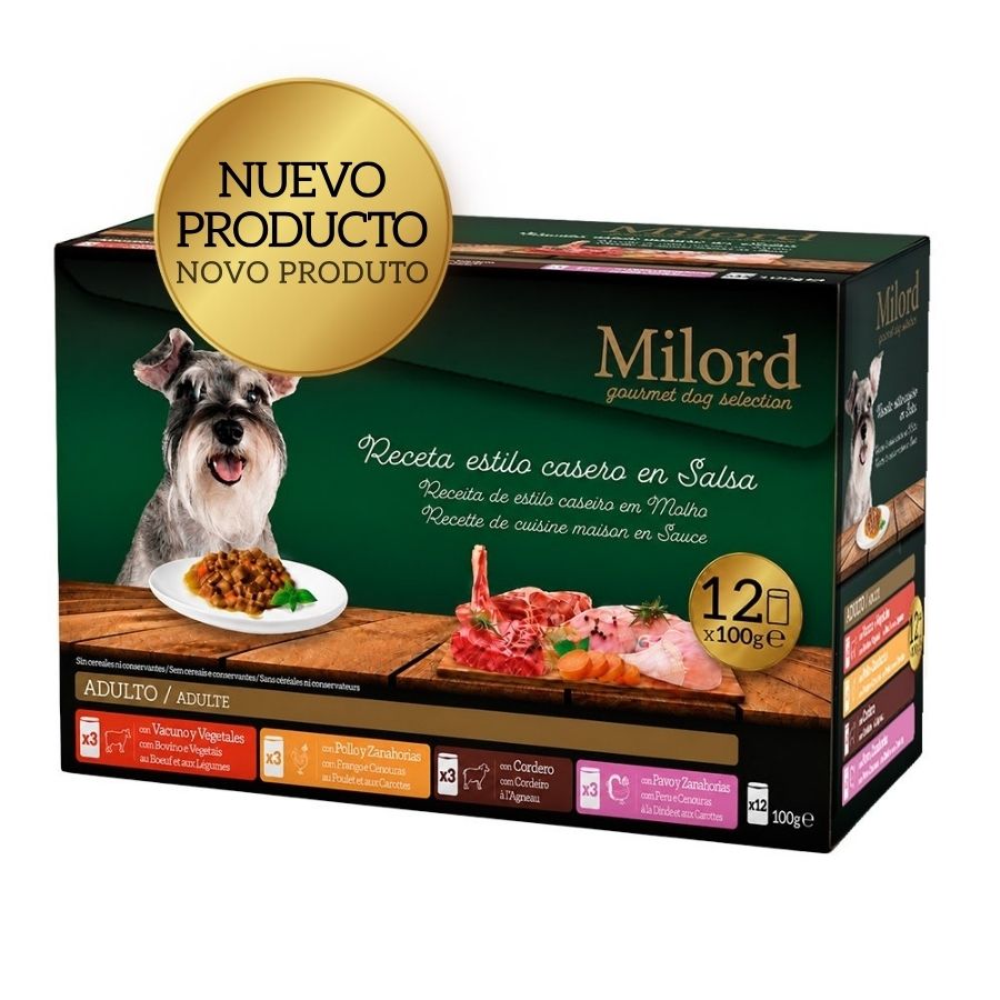 1.317 KG 12 x 100 g Milord Adult Receita ao estilo caseiro em molho Saquetas para cães - Multipack