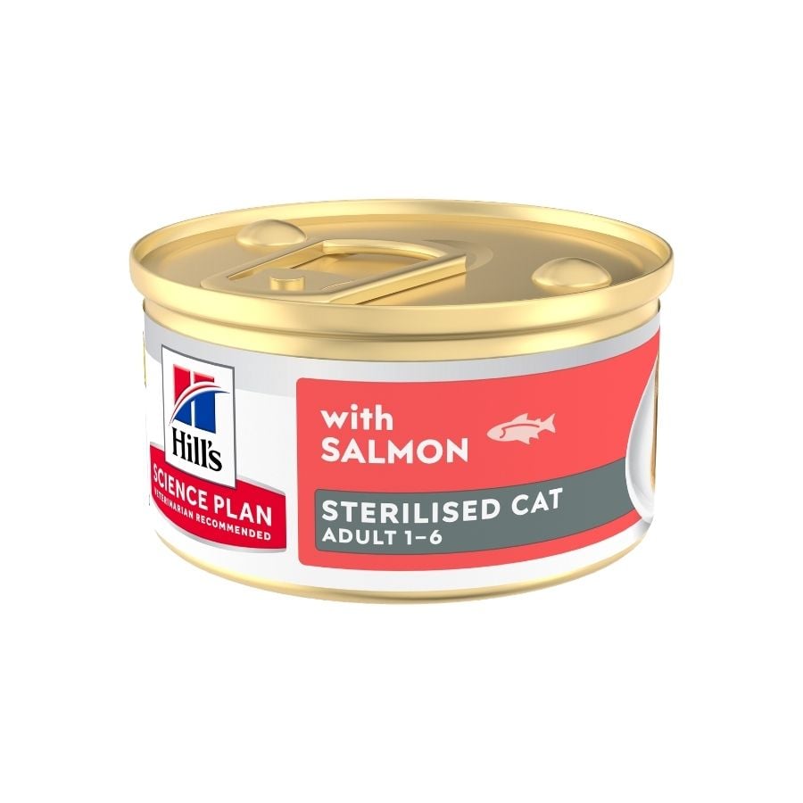 12 latas x 85 g Hill's Science Plan Adult Sterilised Comida húmida Mousse de Salmão para gatos Pack poupança!