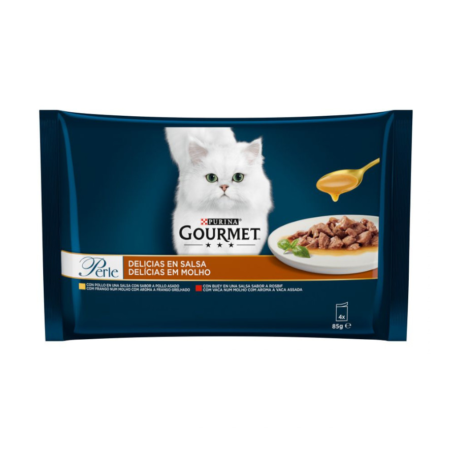 48 saquetas x 85 g Purina Gourmet Perle Frango e Boi saquetas em molho para gatos Pack poupança!