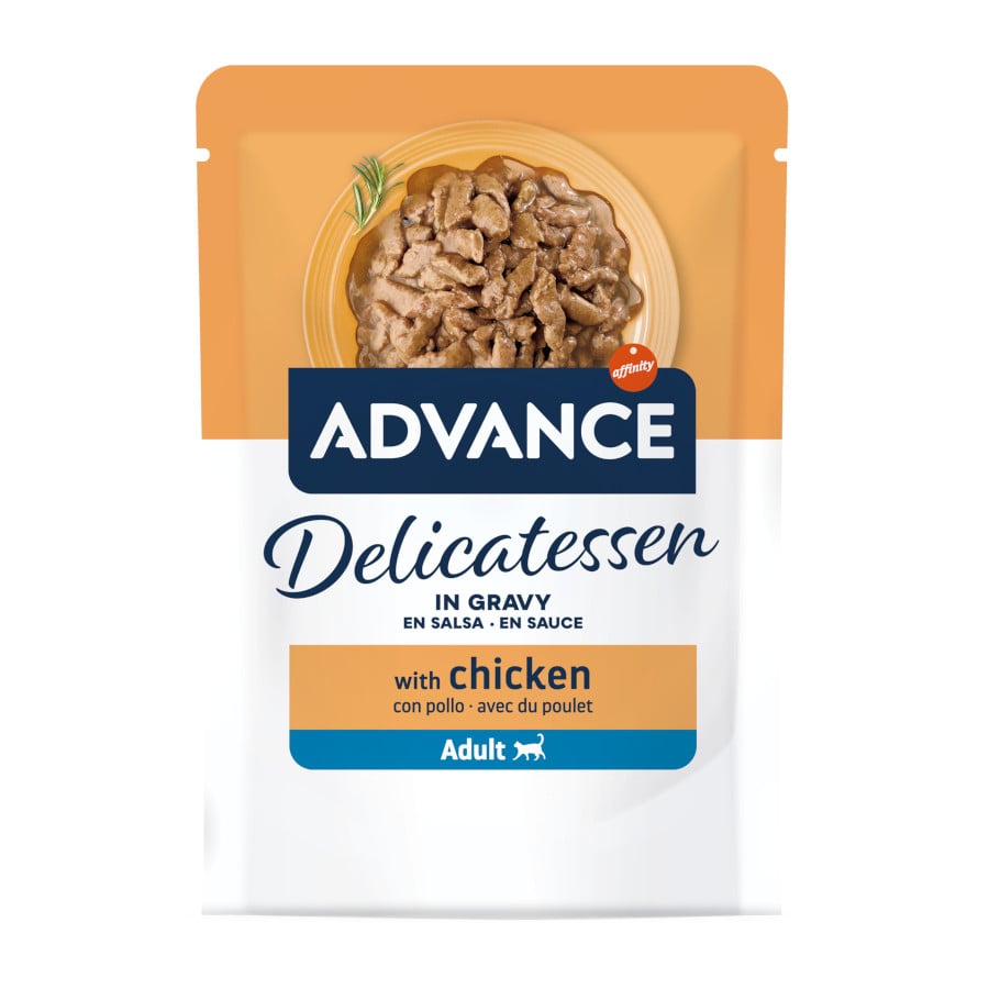 0.085 KG 85 g Advance Delicatessen Comida húmida de frango em molho em saqueta para gatos