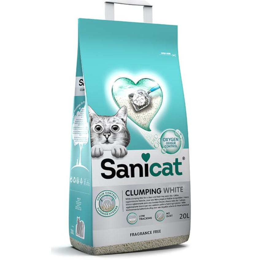 20 L Sanicat Clumping White Areia Aglomerante Branca para gatos
