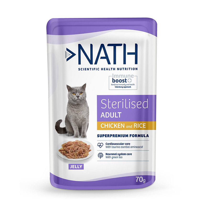 12 saquetas x 70 g Nath Adult Sterilised Frango em Geleia saqueta para gatos Pack poupança!