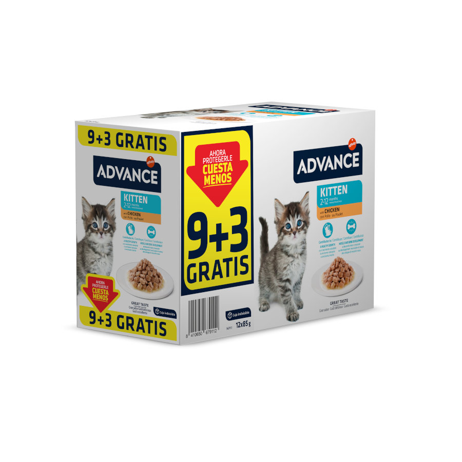 1.02 KG 12 saquetas x 85 g (9 + 3 gratis!) Advance Kitten Frango Saqueta em Molho