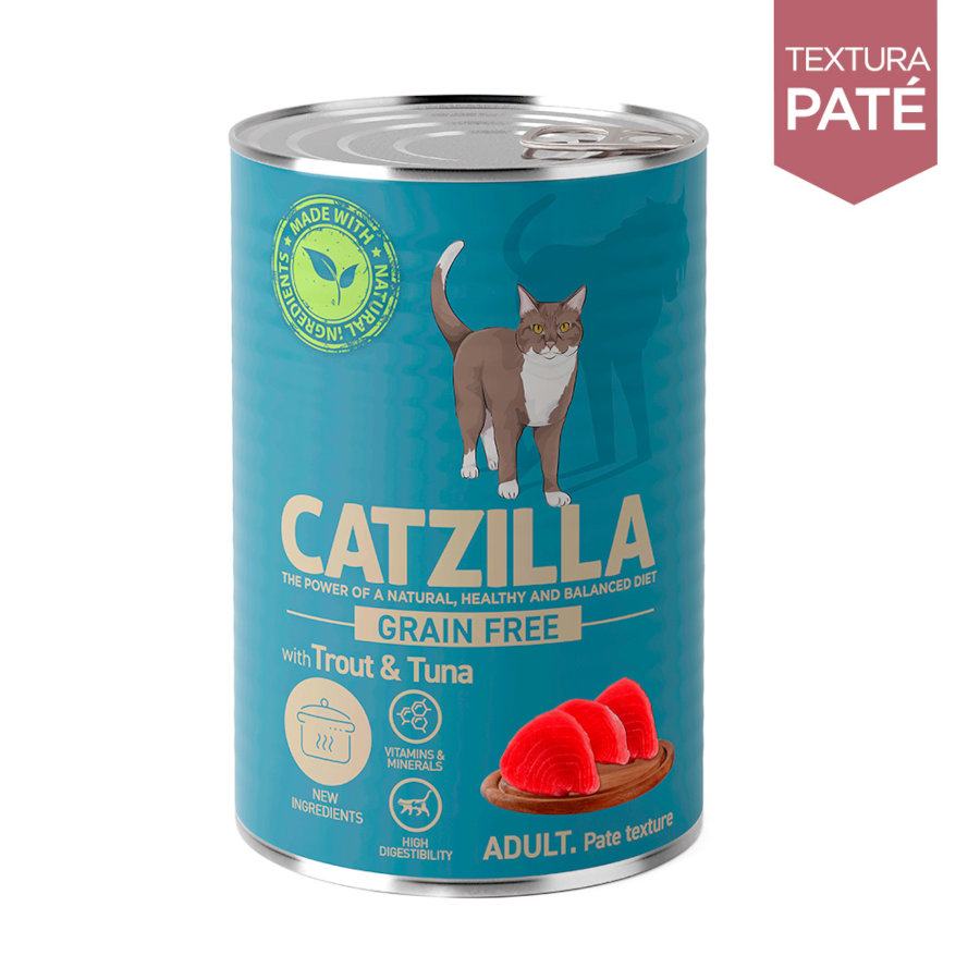 24 latas x 400 g Catzilla Adult Grain Free Trout & Tuna Patê lata para gatos Pack poupança!