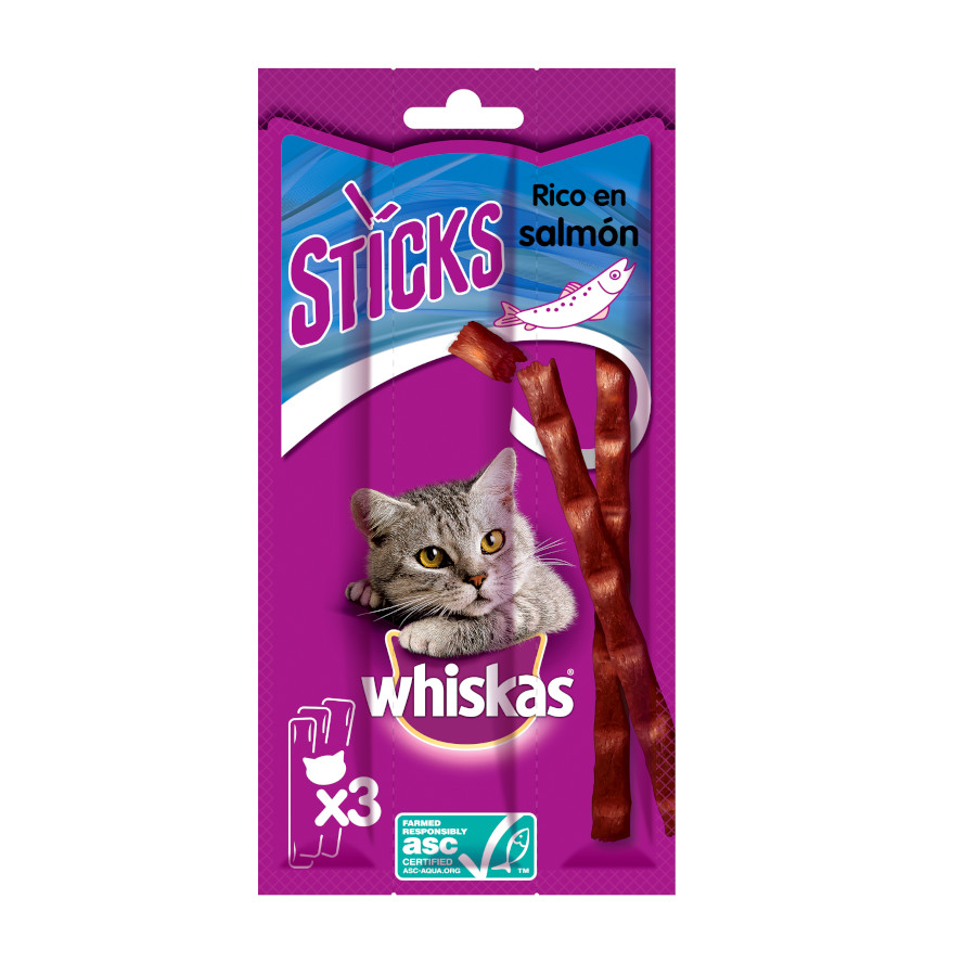 12 sticks Whiskas Sticks Snacks  Salmão para Gatos Pack poupança!