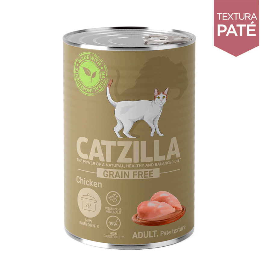 24 latas x 400 g Catzilla Adult Grain Free Frango em Patê Lata para Gatos Pack poupança!