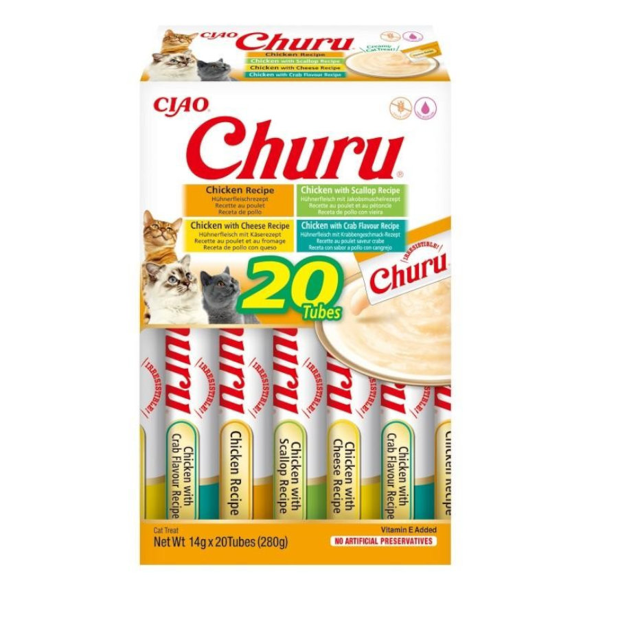 60 saquetas x 14 g Churu Variedades de Frango Snack Líquido para gatos