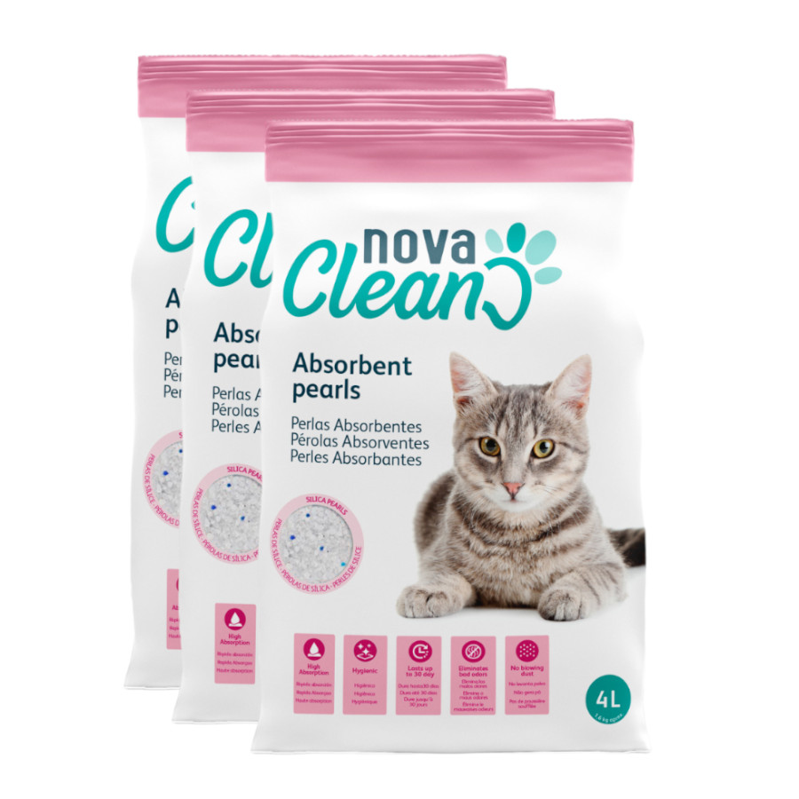 3 x 4 L Nova Clean Areia Sílica Pérolas Absorventes para gatos Pack poupança!