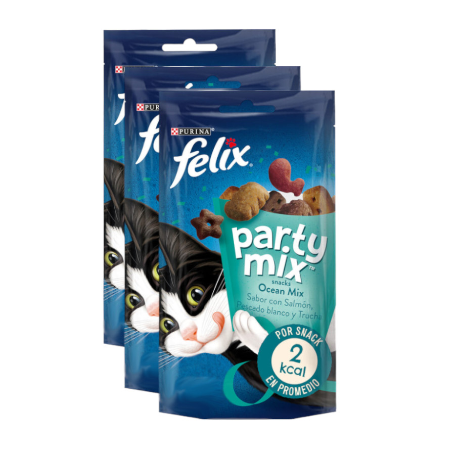 3 pacotes x 200 g Felix Biscoitos Party Mix Peixe para gatos Pack poupança!