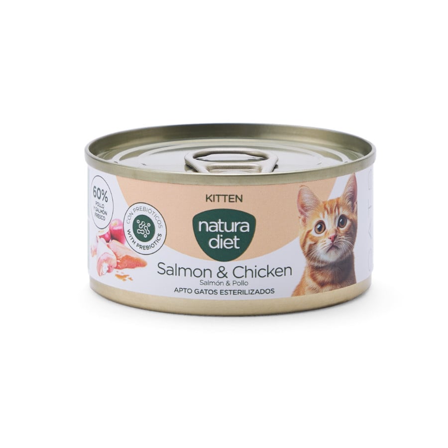 0.085 KG Natura Diet Kitten Comida Húmida de Salmão e Frango em Lata para gatos
