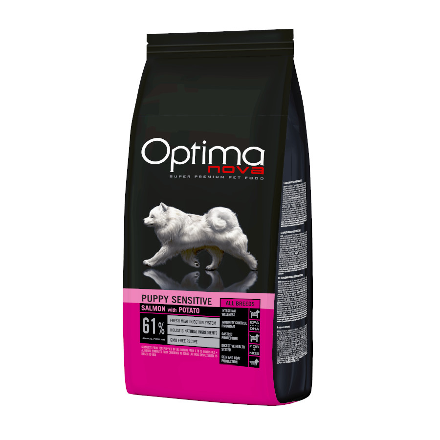 12 KG Optima Nova Puppy Sensitive Salmão ração para cães