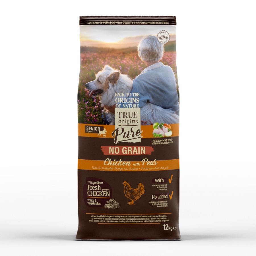 12 KG Ração para cães com frango sênior sem grãos puros True Origins
