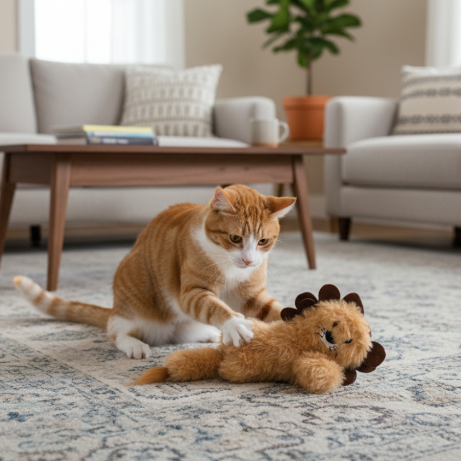 Tootoy! Interactive & Stimulate Leão de peluche com catnip para gato