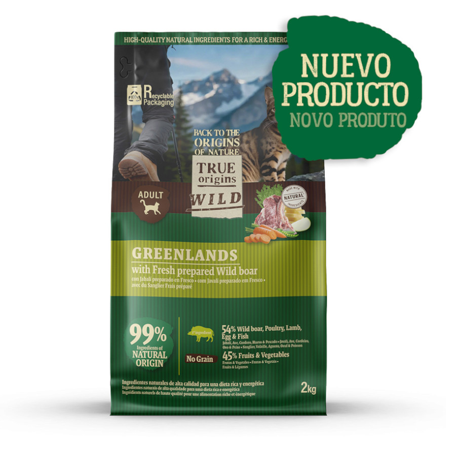 2 kg True Origins Wild Greenlands Javali ração para gatos