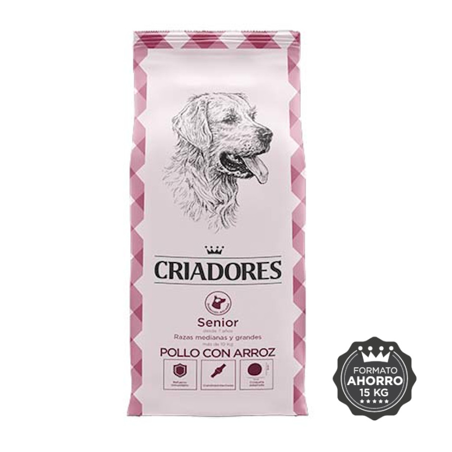 2 x 15 kg Criadores Senior Frango e Arroz ração para cães de raças médias e grandes Pack poupança!