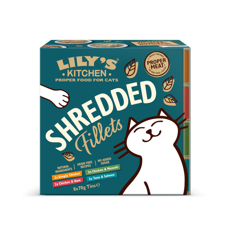 24 latas x 70 g Lily's Kitchen Shredded Filetes lata para gatos Pack poupança!