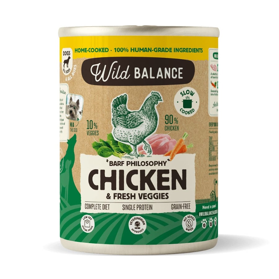 24 latas x 400 g Wild Balance BARF de Frango e Legumes em lata para cães Pack poupança!
