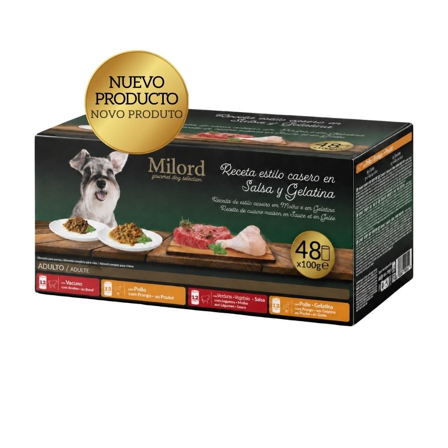 5.392 KG 48 x 100 g Milord Adult Receita ao estilo caseiro em molho e gelatina Saquetas para cães - Multipack