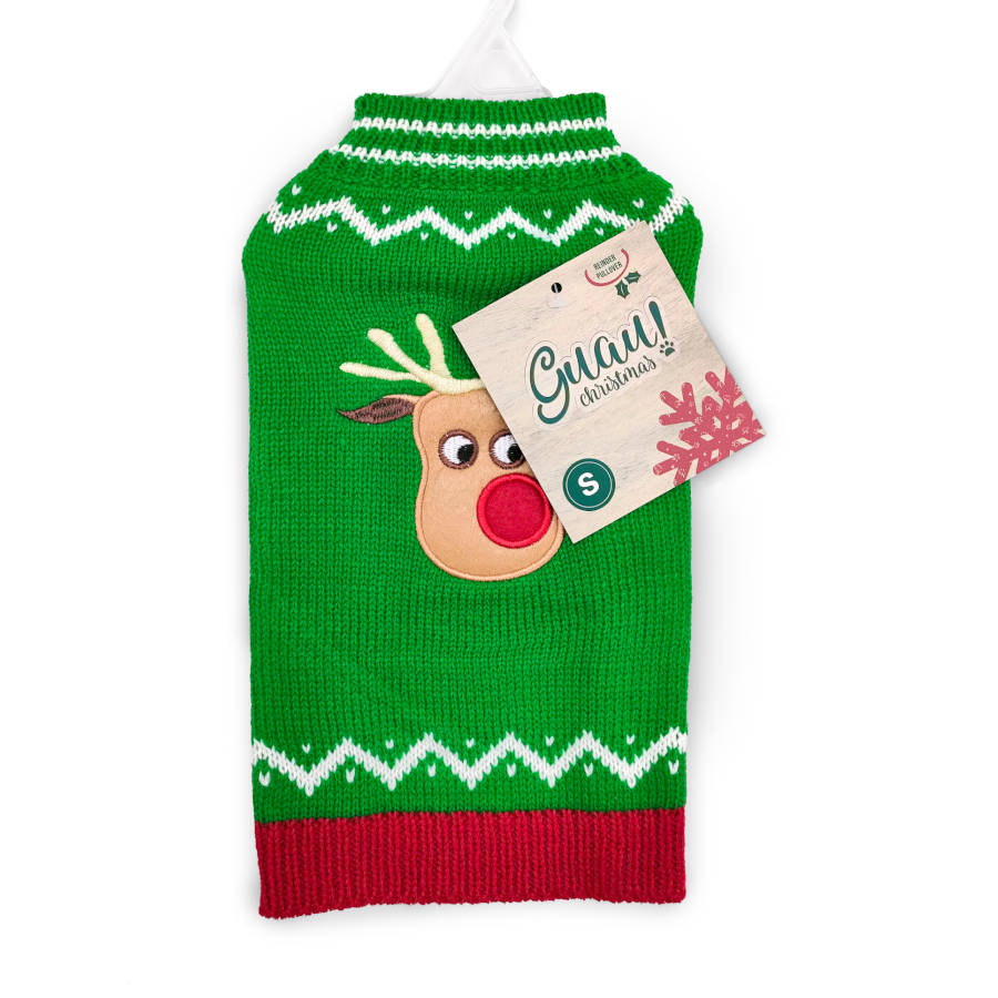 Guau Christmas Camisola de Natal Verde de Rena para cães