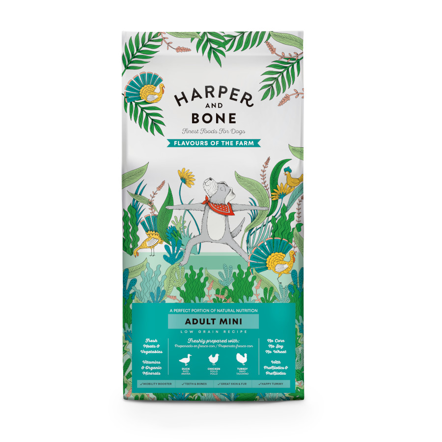 2 kg Harper & Bone Flavours Farm Ração de frango e peru Adult Mini para cães