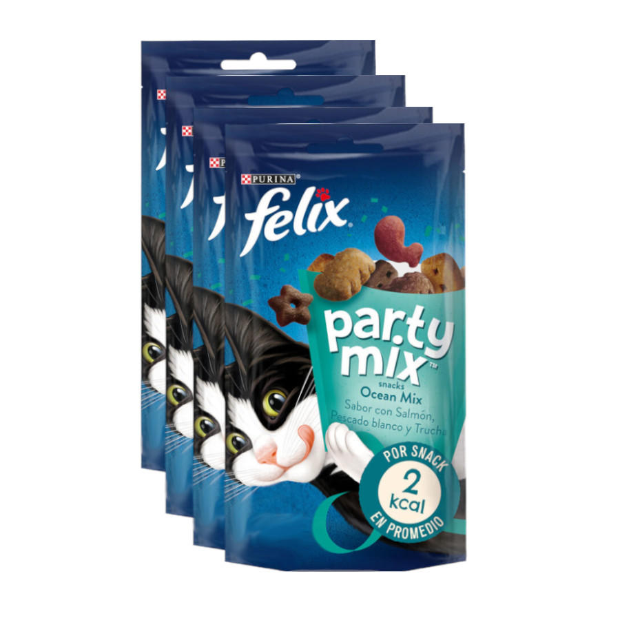 6 pacotes x 60 g Felix Biscoitos Party Mix Peixe para gatos Pack poupança!