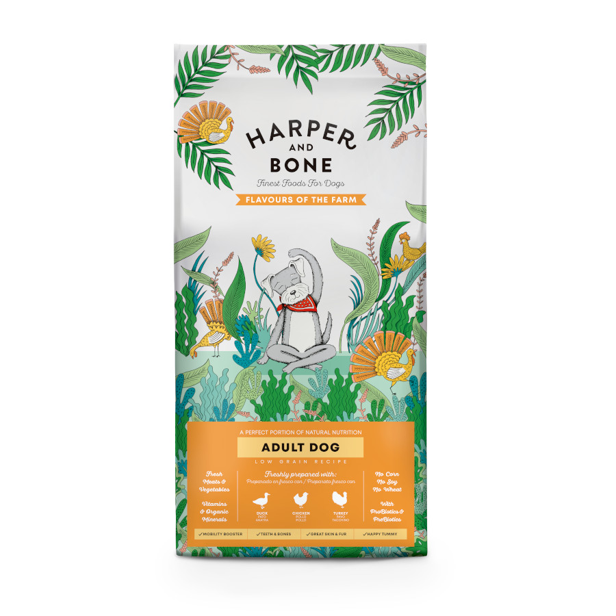 12 kg Harper & Bone Flavours Farm Ração de frango e peru Adult para cães