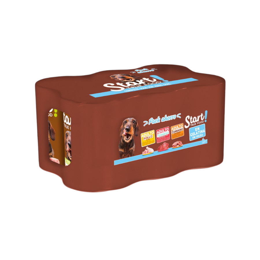 2.4 KG Start! Adulto Frango, Vitela e Cordeiro em Gelatina para cães - Multipack 6