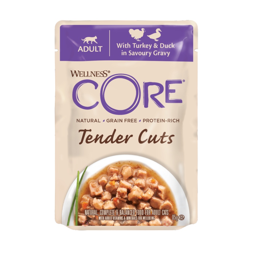 24 saquetas x 85 g Wellness Core Tender Cuts frango e peru saquetas para gatos Pack poupança!