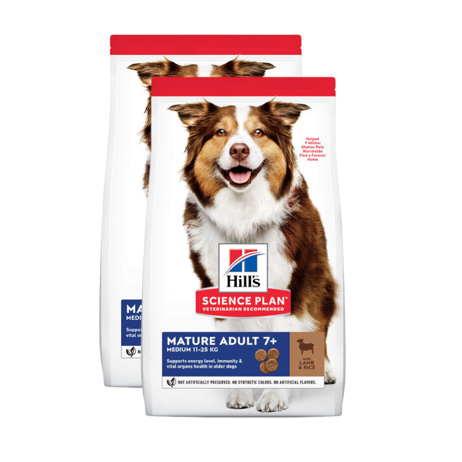 2 x 14 kg Hill's Science Plan Medium Mature Adult Cordeiro ração para cães Pack poupança!