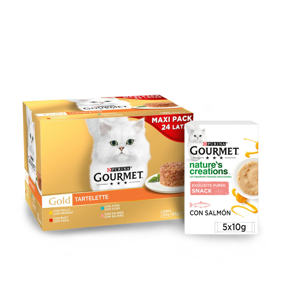 96 latas x 85 g + 15 saquetas x 10 g Gourmet Tartelette Multipack de Alimento Húmido para gatos adultos