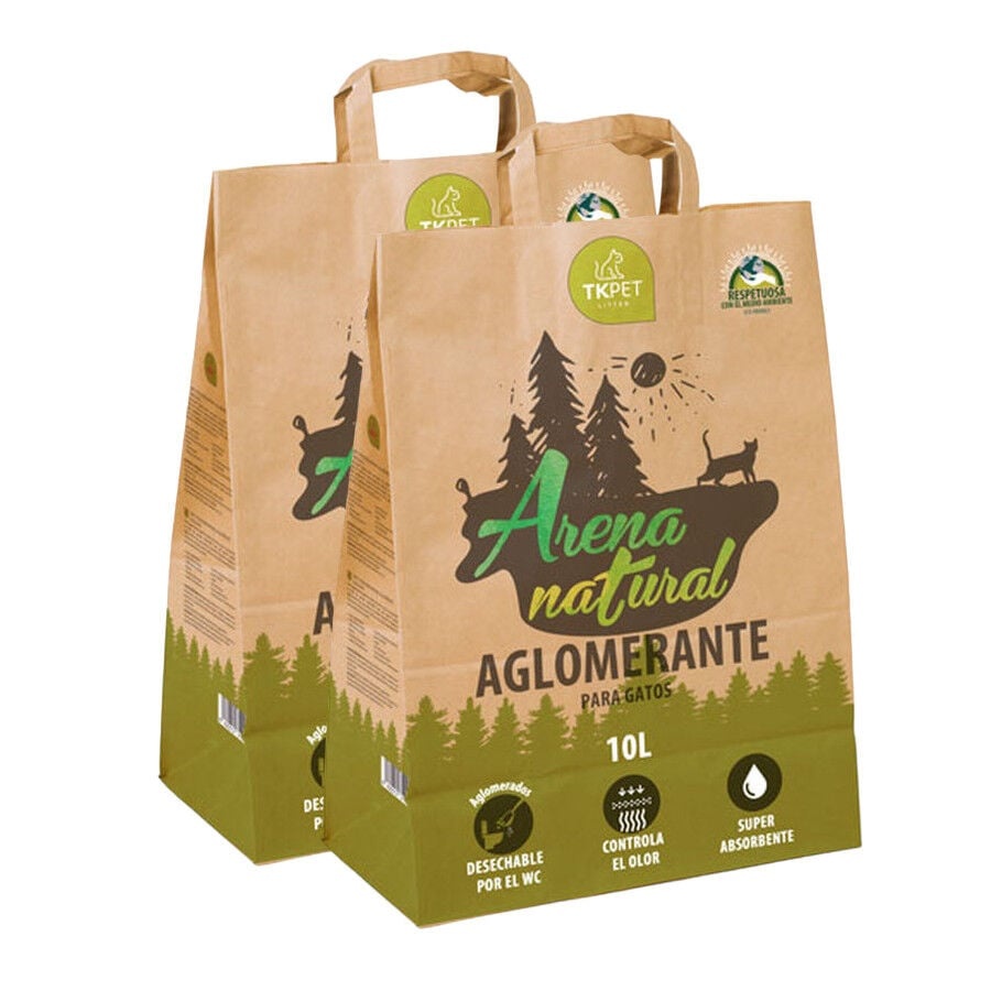 2 x 10 L TK-Pet Areia Natural Aglomerante para gatos Pack poupança!