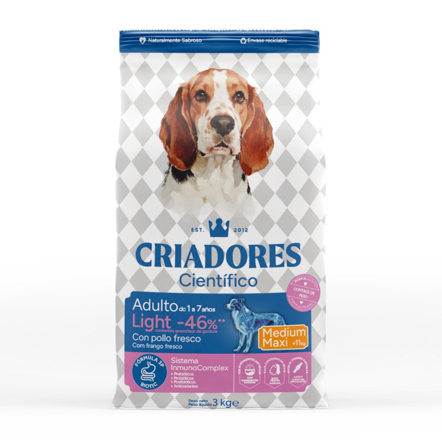 Criadores Científico Light -46% de gordura Adulto Medium-Maxi Ração de frango para cães