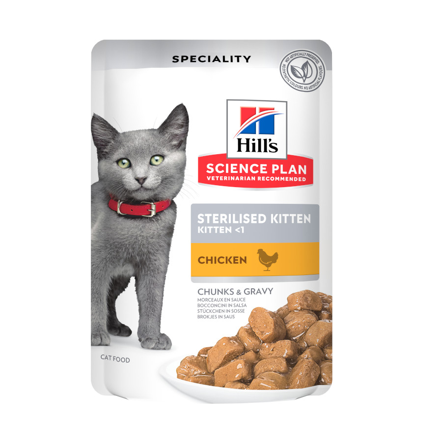 1.02 KG Hill's Science Plan Feline Sterilised Kitten Frango em Molho saqueta para gatos