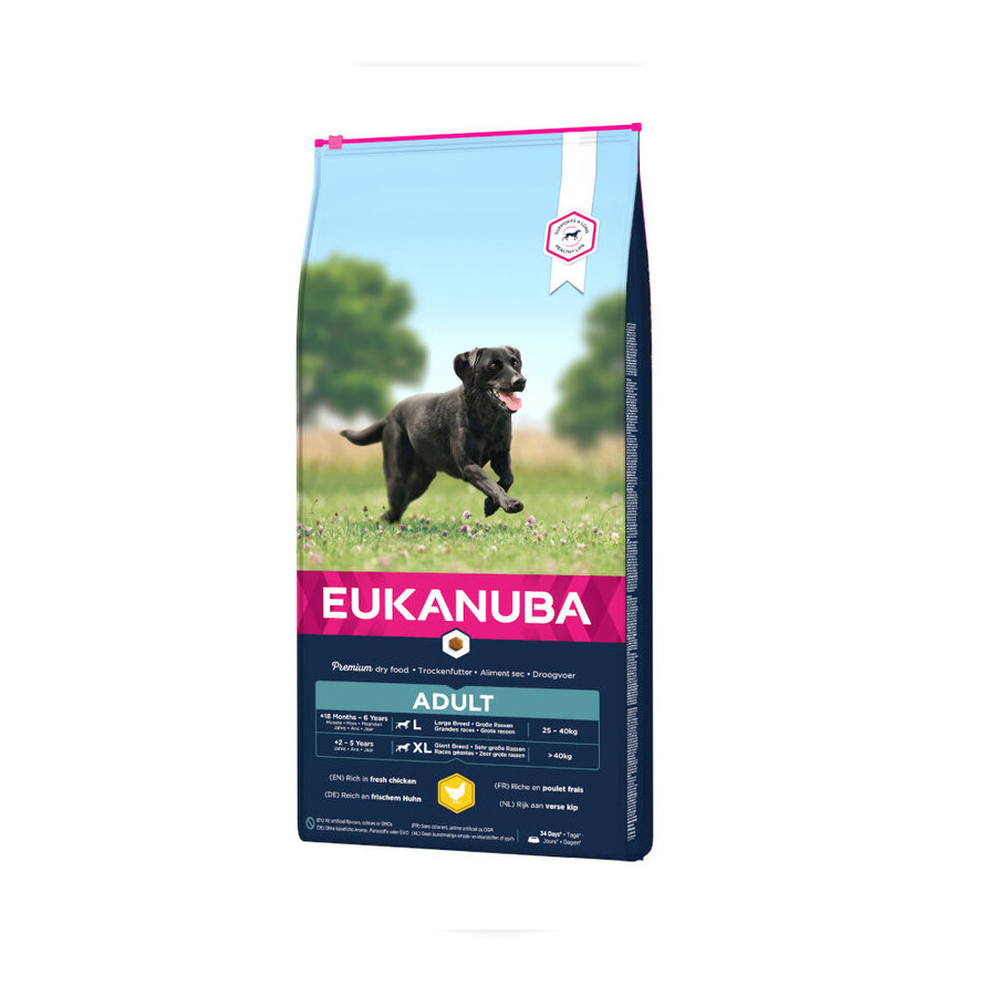 2 x 15 kg Eukanuba Adult Large Breed Frango ração para cães Pack poupança!