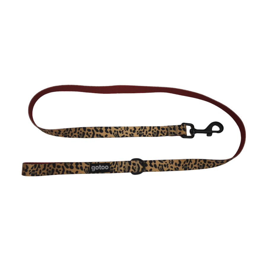 Gotoo Trela estampada leopardo castanha para cães