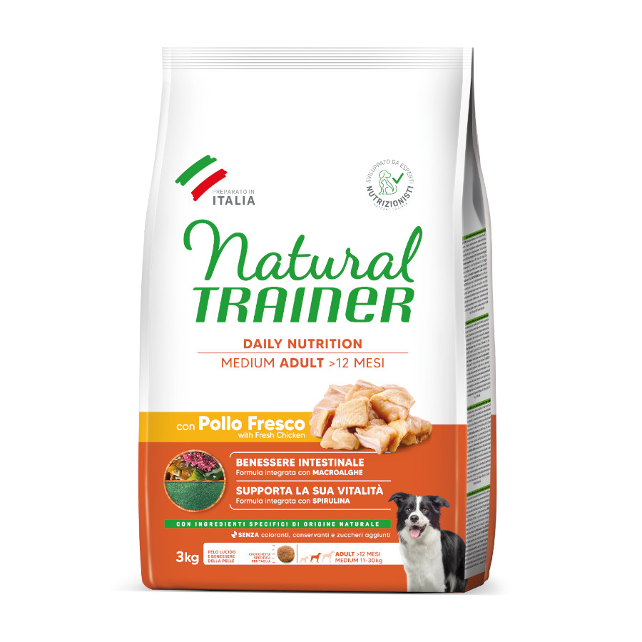 3 kg Natural Trainer Adult Medium Frango ração para cães