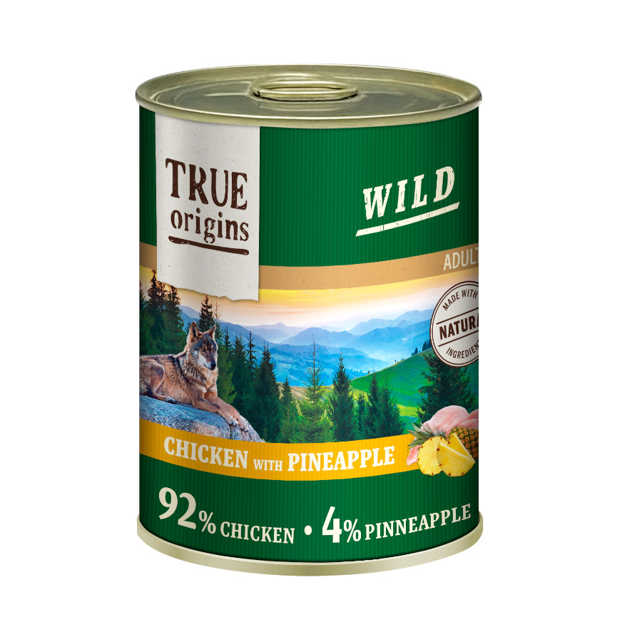 9.6 kg True Origins Adult Wild Frango e Ananás lata para cães