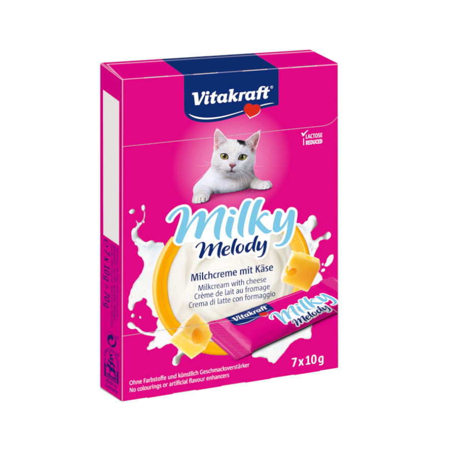 Vitakraft Snack Líquido Milky Melody de Creme de Leite e Queijo para gatos