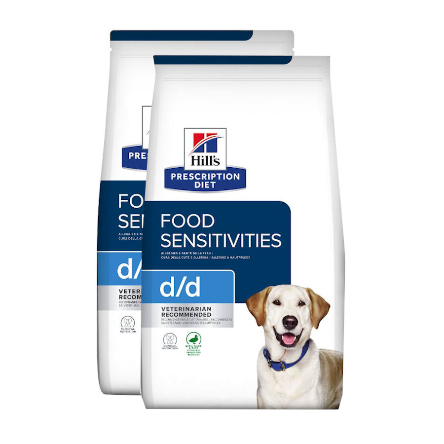 2 x 12 kg Hill's Prescription Diet d/d Food Sensitive Pato ração para cães Pack poupança!