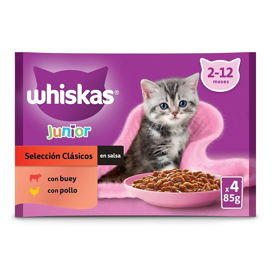 12 saquetas x 85 g Whiskas Carnes em Molho em Saqueta para Gatinhos Pack poupança!