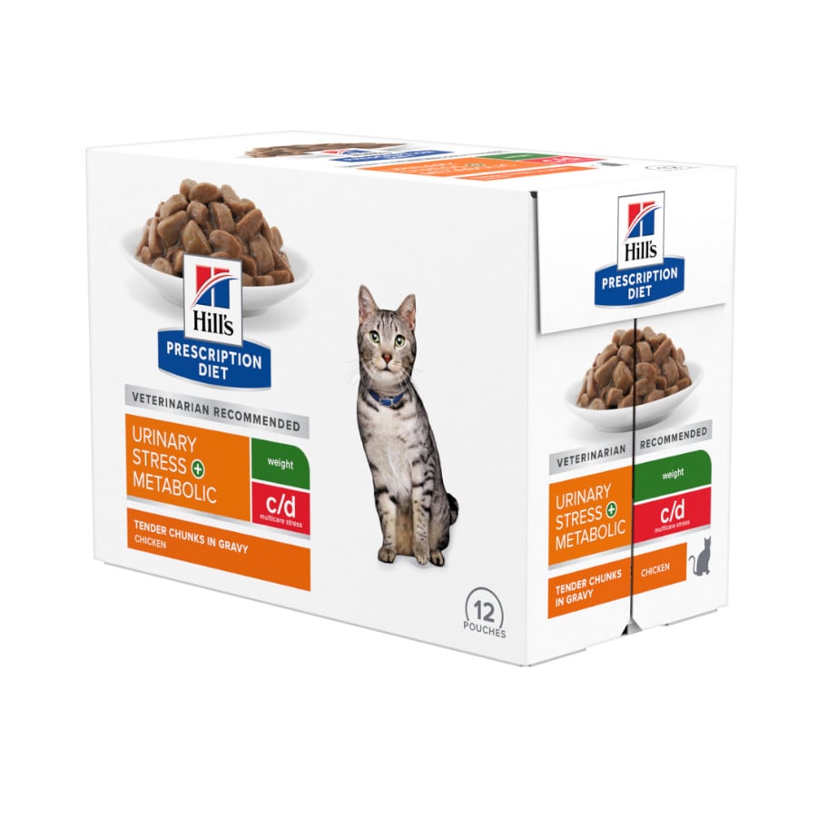 48 saquetas x 80 g Hill’s Prescription Diet c/d + Urinary Stress Frango saqueta para gatos Pack poupança!
