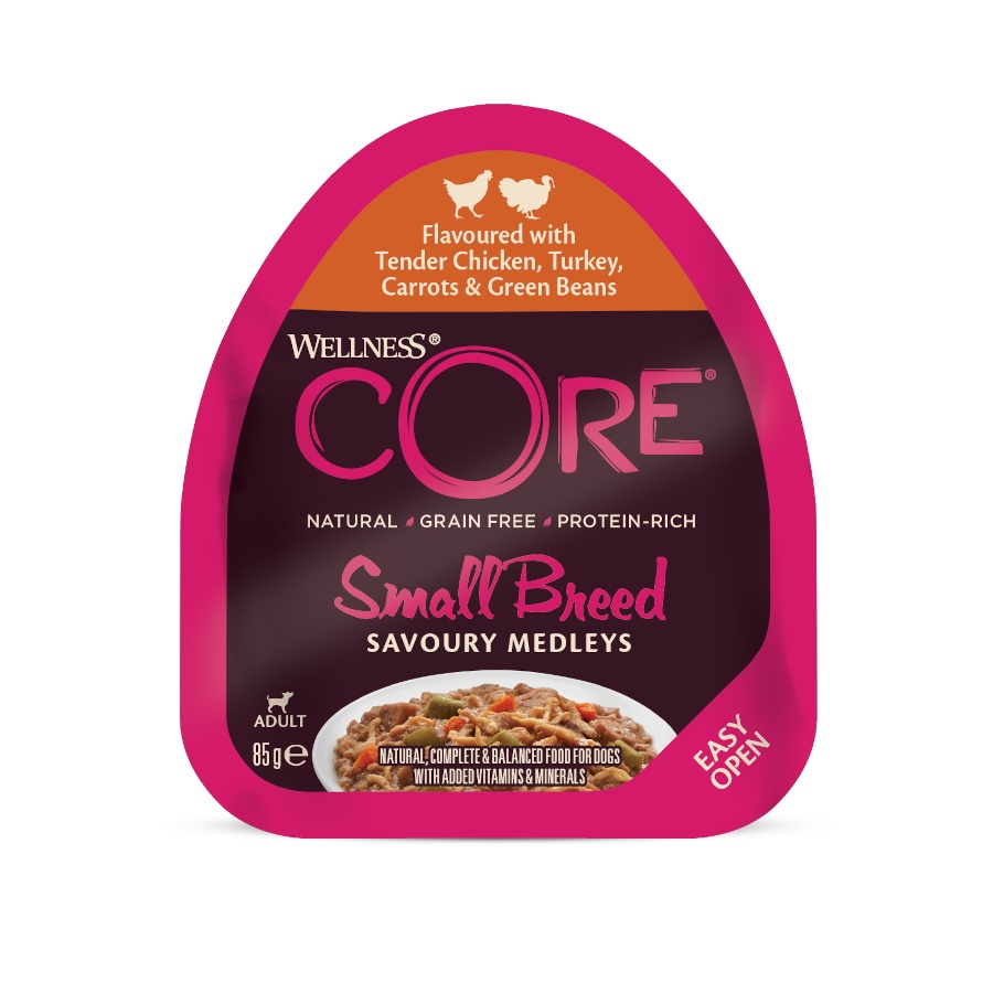 85 g Wellness Core Small Breed Grain Free Frango e Peru Terrina para cães