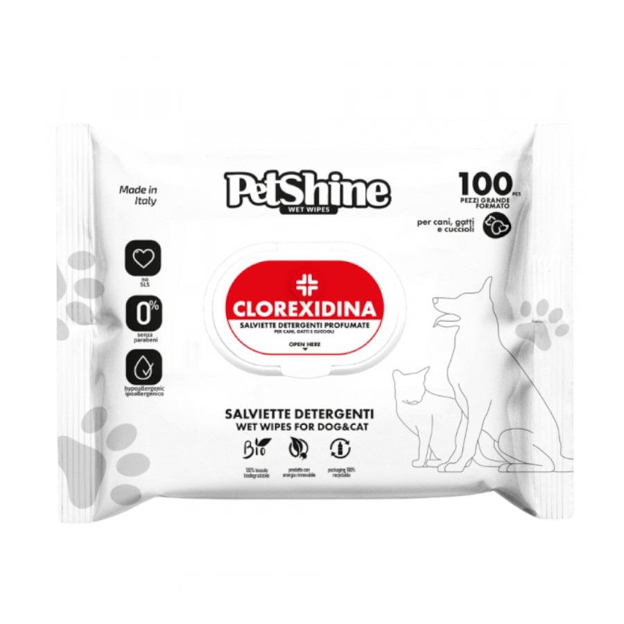 PetShine Toalhitas Húmidas com Clorexidina para cães e gatos