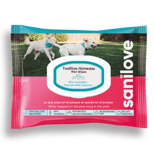 50 UN Sanilove Toalhitas Húmidas Aroma Prado para cães