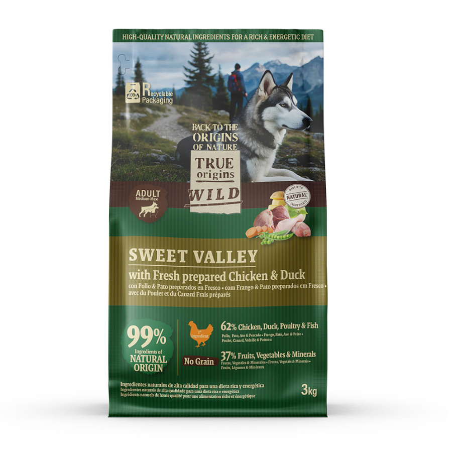 3 KG True Origins Wild Sweet Valley ração de frango com pato para cães