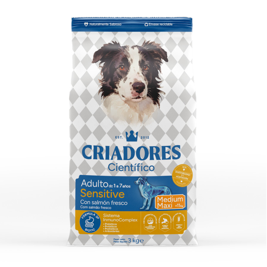Criadores Científico Sensitive Adulto Medium-Maxi Ração de salmão para cães