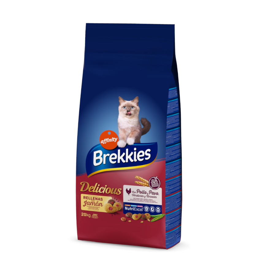 20 kg Affinity Brekkies Delicious Frango e Perú ração para gatos