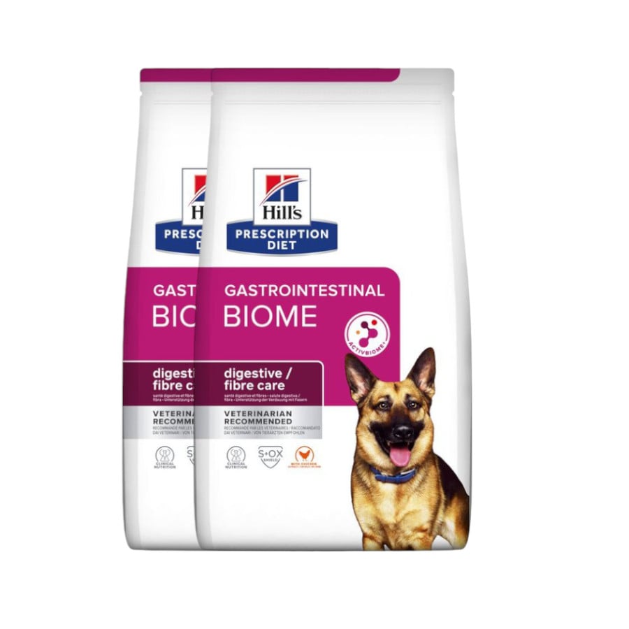 2 x 1.5 kg Hill's Prescription Diet Gastrointestinal Biome Frango ração para cães Pack poupança!
